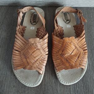 Authentic Hand Crafted Mexican Leather Huaraches Woven Sandals Tan Size 10 US